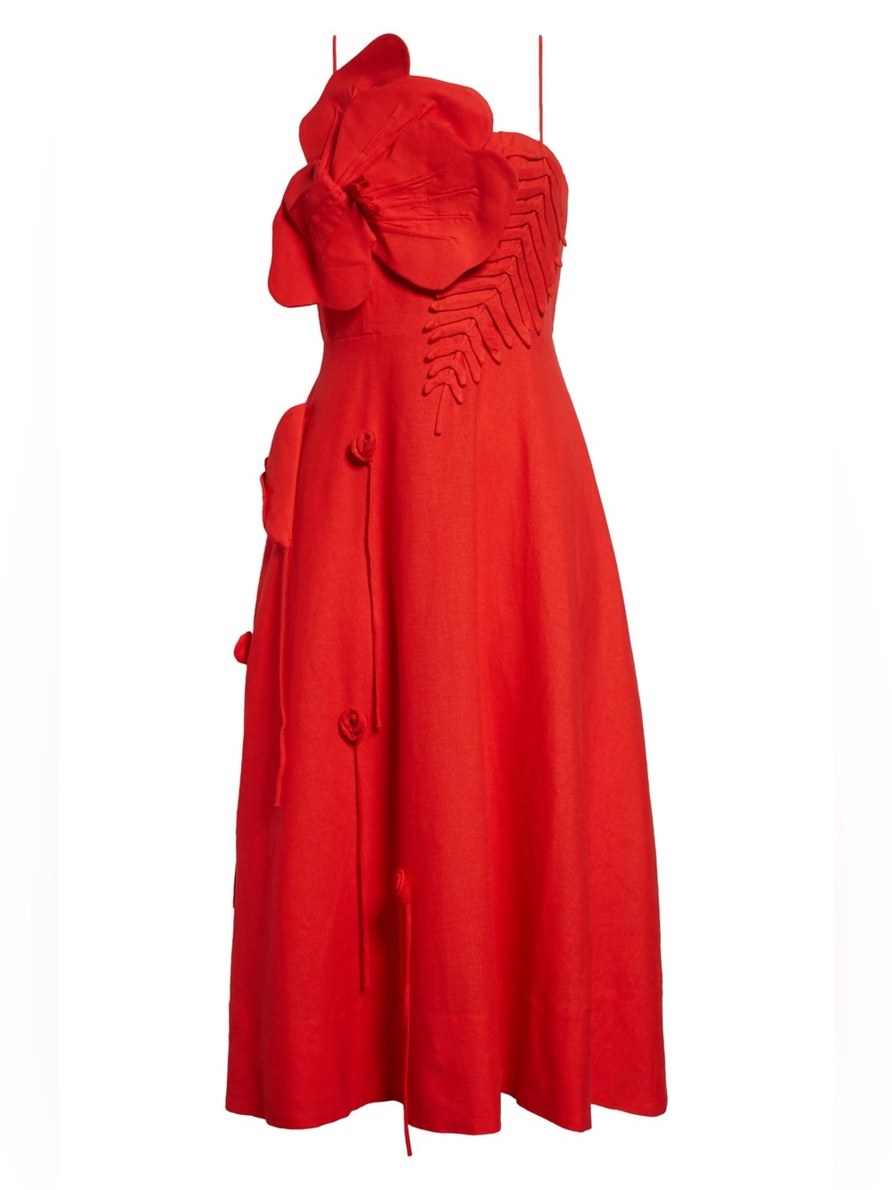 FARM Rio Red Spaghetti-Strap Midi Dress with Floral Detail - Picture 2 of 13
